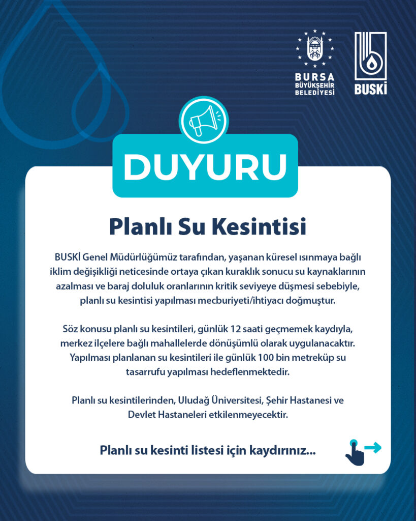 Bursa’da planlı su kesintisi